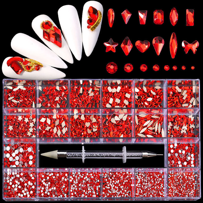 FDMC007 21-cell rhinestone box, nail drill flat-bottom glass special-shaped drill, DIY nail rhinestone nail jewelry set
