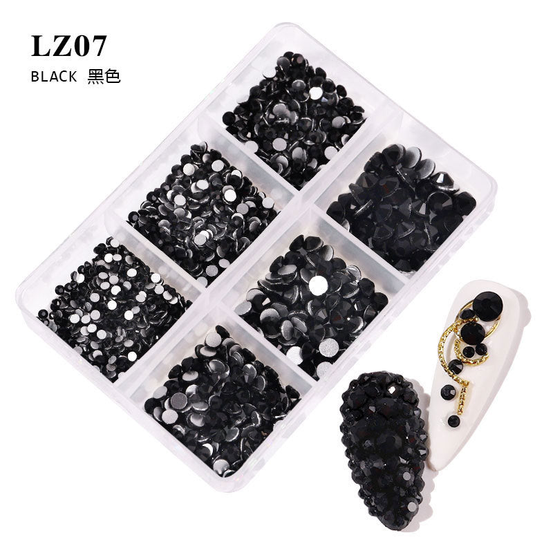FDMA003 Manicure, flat bottom mixed color AB, porcelain white, champagne, 6 grid nail jewelry with diamonds