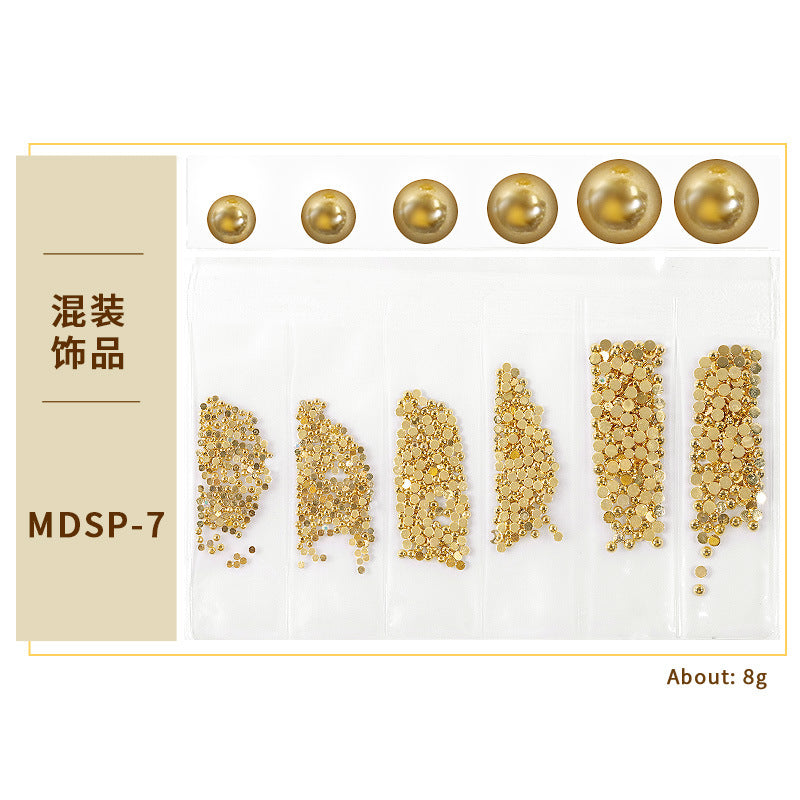 FDMD018 New nail art star and moon rivet jewelry, hollow metal frame patch diy nail decoration 6 grids, bag