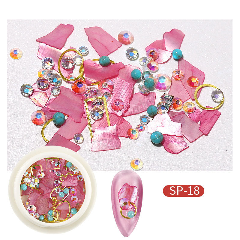 FDMC030 Nail Art Jewelry, Flat Bottom Shaped Diamond, Pearl Metal Ring Mixed Diamond Nail Jewelry