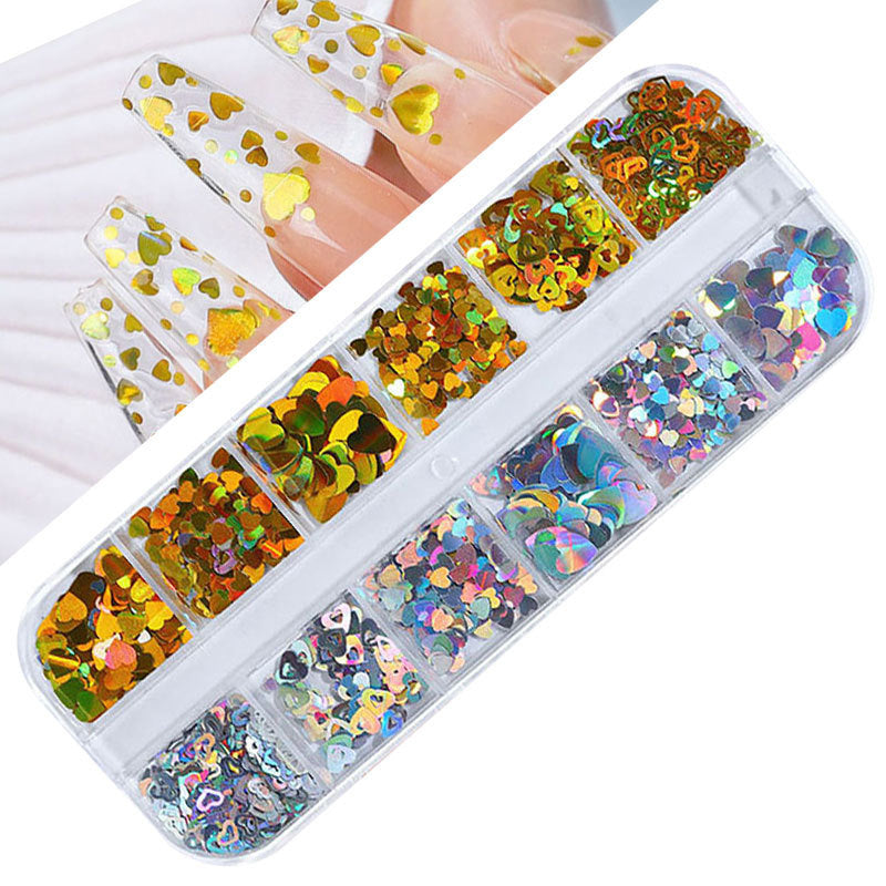 FDMD017 Hot Selling Nail Art Sequins, Heart Laser Symphony Butterfly Fluorescent Luminous Sequins, Boxed
