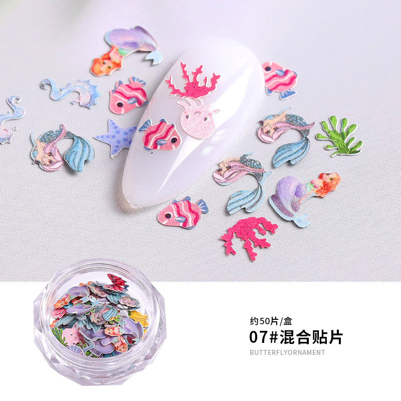 FDMC026 Nail Art New Color Flower Star Wood Pulp Sheet, 12 Flower Animal Alphabet Mixed Nail Jewelry Patches