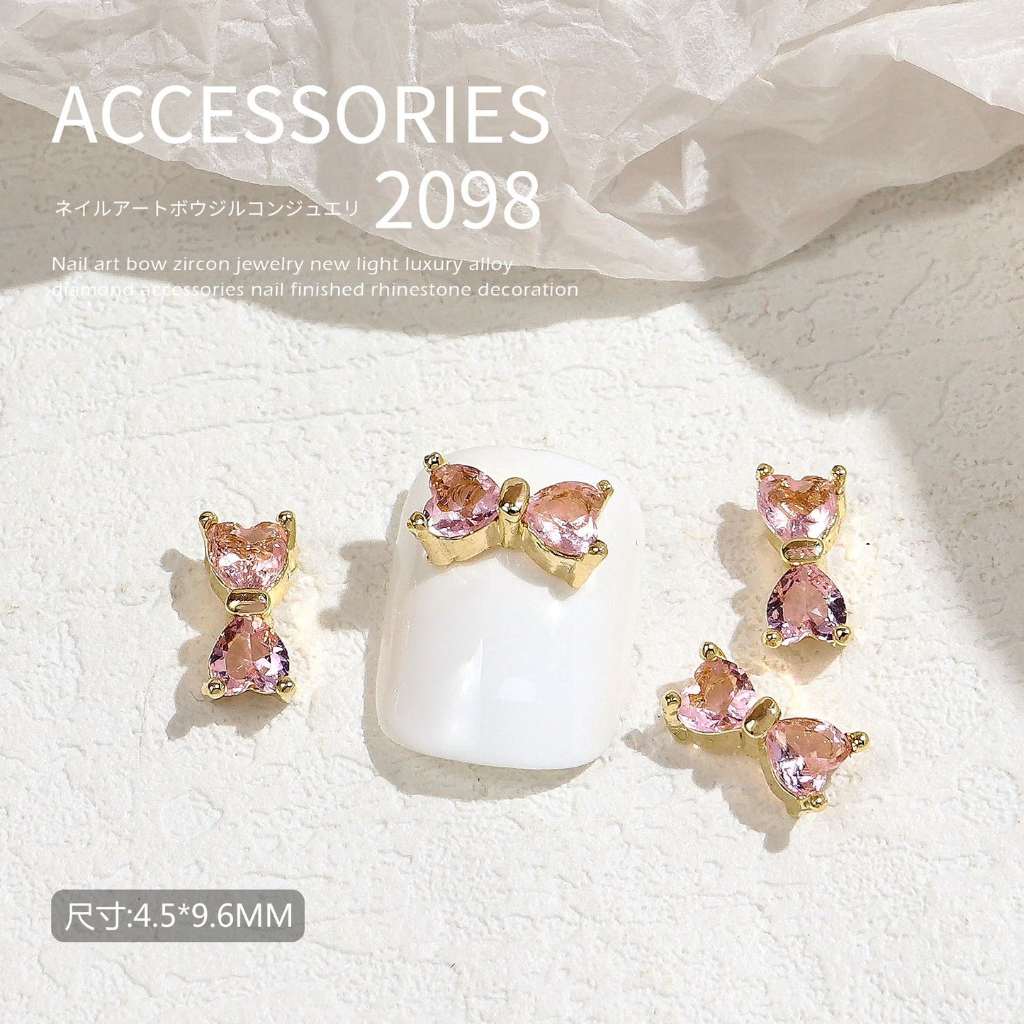 FDMD012 Simple fingertip triangular bow zircon jewelry, textured and versatile butterfly nails decorated with diamonds