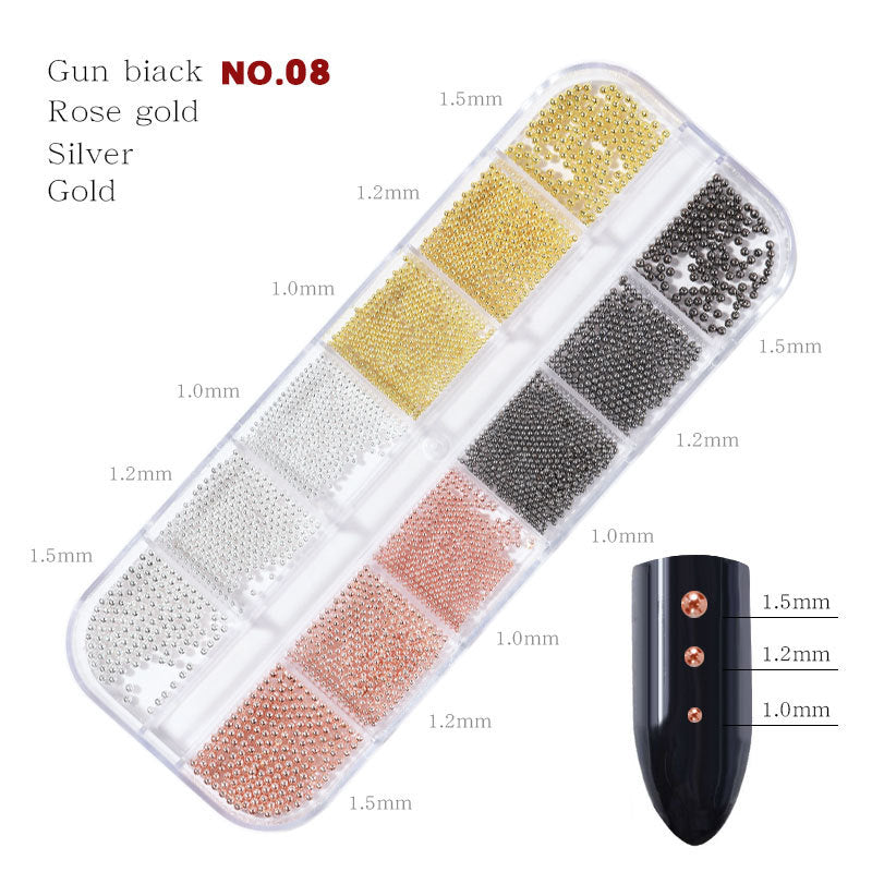 FDMC019 Nail Art Accessories, Gold and Silver Steel Ball Mixed, Gold Silver Rose Gold Metal Steel Ball, Size Box