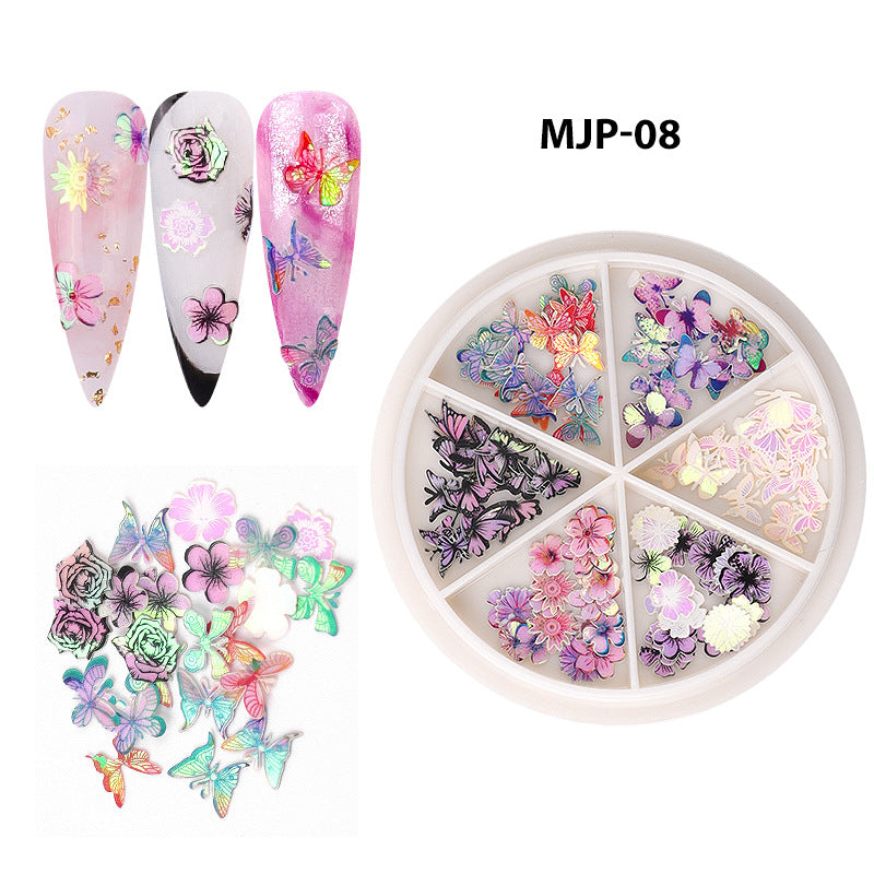 FDMC029 Nail Art Wood Pulp Sheets, Christmas Colorful Flower Butterfly Set, Halloween Nail Ornaments 12 Packs