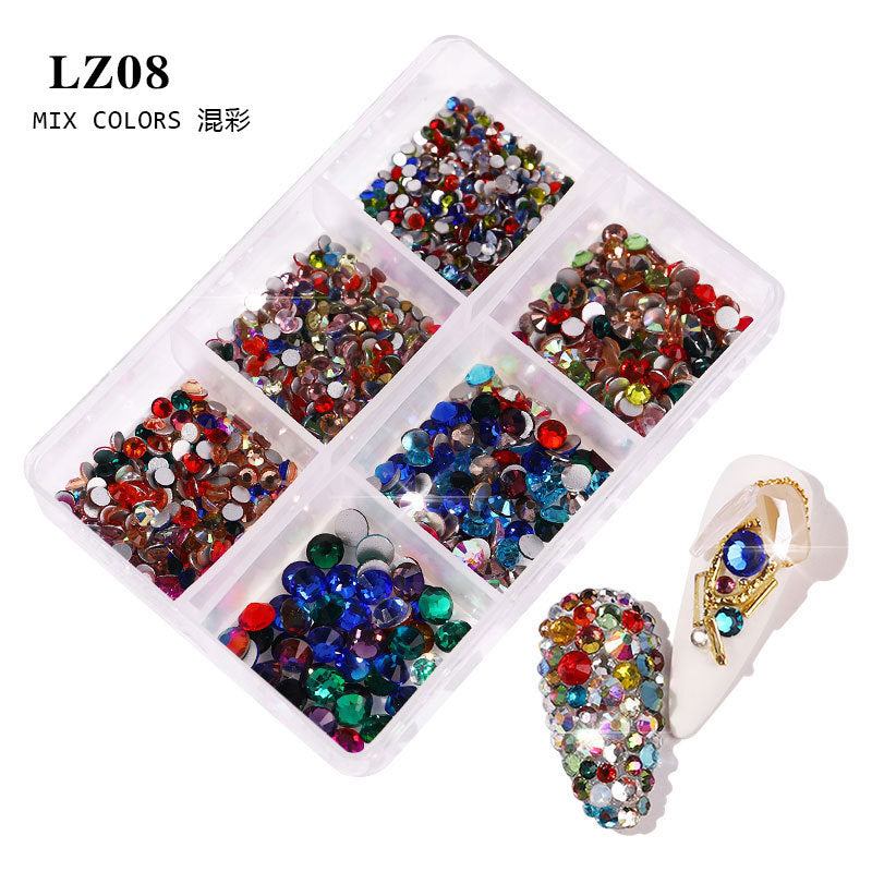 FDMA003 Manicure, flat bottom mixed color AB, porcelain white, champagne, 6 grid nail jewelry with diamonds