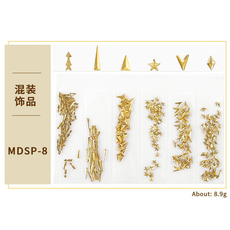 FDMD018 New nail art star and moon rivet jewelry, hollow metal frame patch diy nail decoration 6 grids, bag