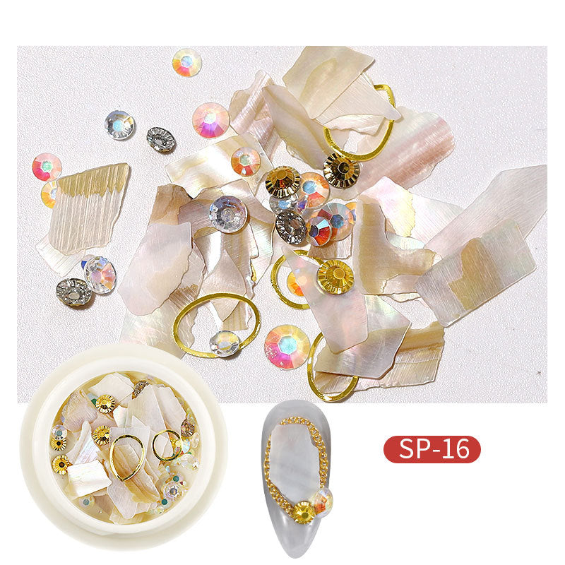 FDMC030 Nail Art Jewelry, Flat Bottom Shaped Diamond, Pearl Metal Ring Mixed Diamond Nail Jewelry