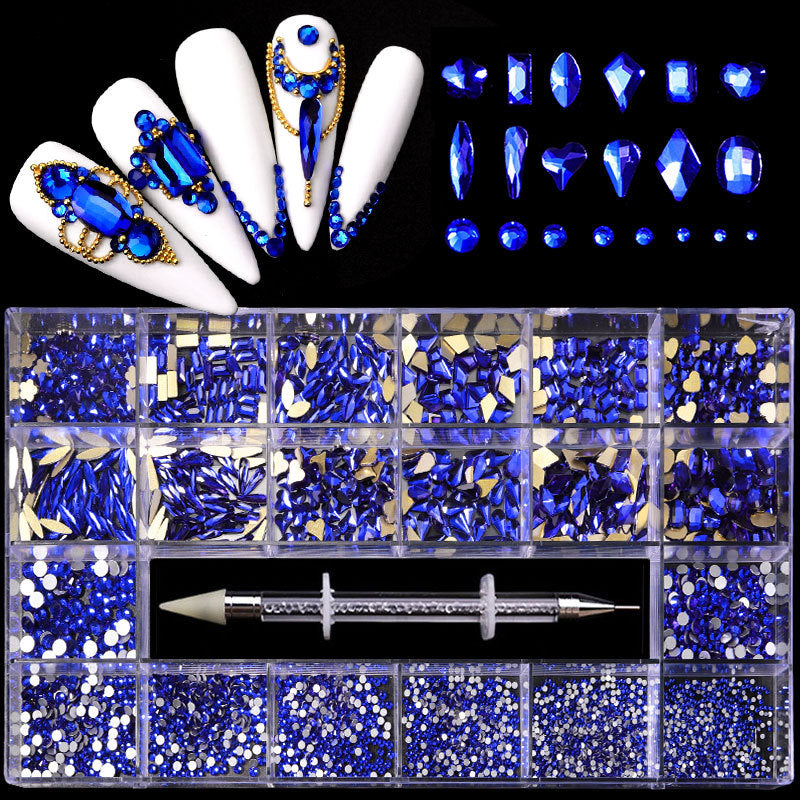 FDMC007 21-cell rhinestone box, nail drill flat-bottom glass special-shaped drill, DIY nail rhinestone nail jewelry set