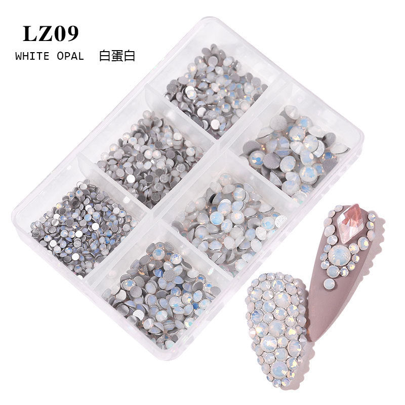 FDMA003 Manicure, flat bottom mixed color AB, porcelain white, champagne, 6 grid nail jewelry with diamonds
