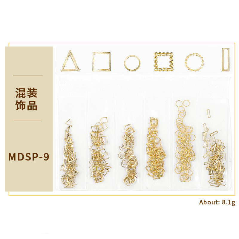 FDMD018 New nail art star and moon rivet jewelry, hollow metal frame patch diy nail decoration 6 grids, bag