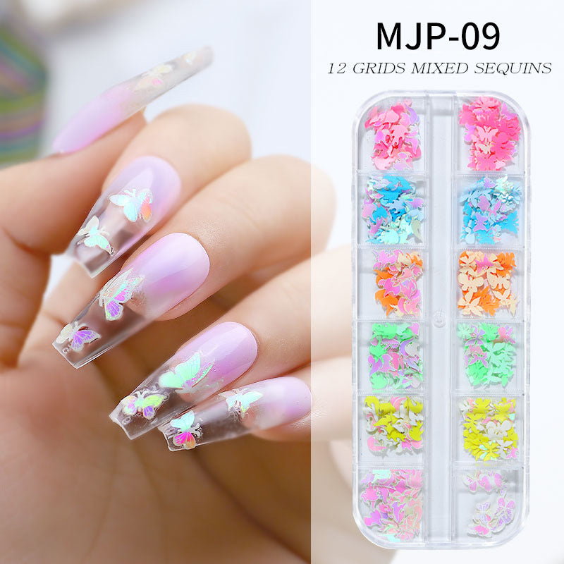 FDMC029 Nail Art Wood Pulp Sheets, Christmas Colorful Flower Butterfly Set, Halloween Nail Ornaments 12 Packs