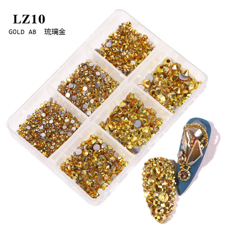 FDMA003 Manicure, flat bottom mixed color AB, porcelain white, champagne, 6 grid nail jewelry with diamonds