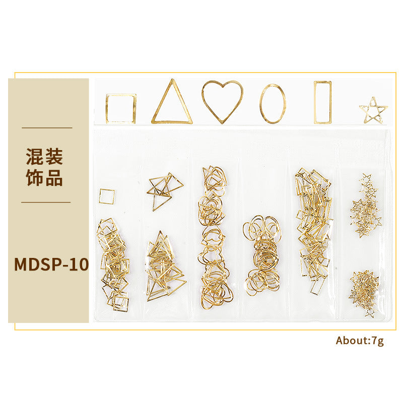 FDMD018 New nail art star and moon rivet jewelry, hollow metal frame patch diy nail decoration 6 grids, bag