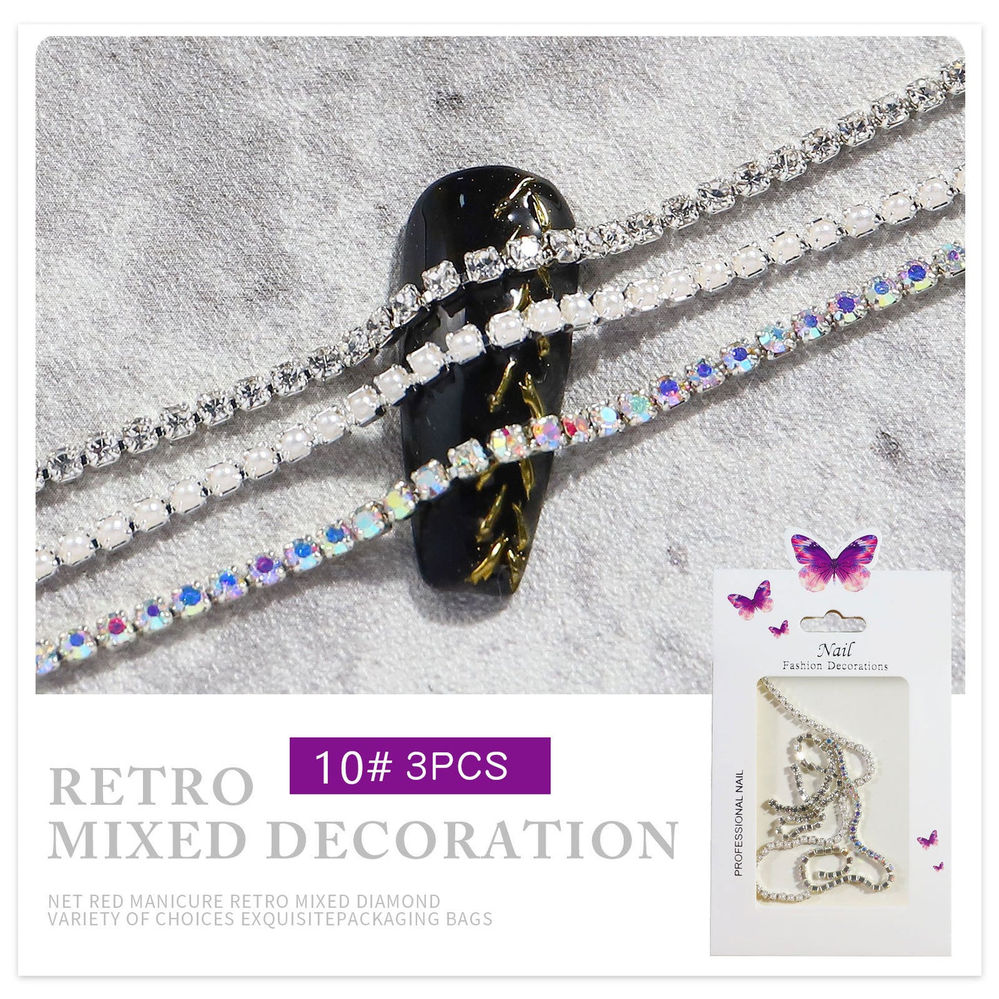 FDMD001 New nail art, aurora butterfly love bear bow chain alloy decoration