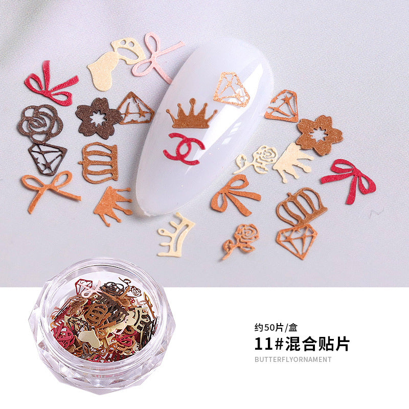 FDMC026 Nail Art New Color Flower Star Wood Pulp Sheet, 12 Flower Animal Alphabet Mixed Nail Jewelry Patches