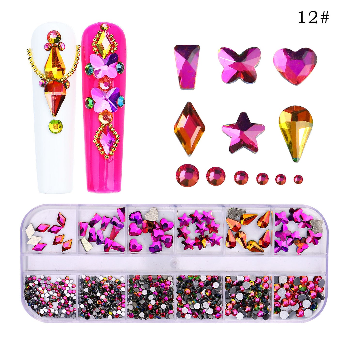 FDMC020 New 12 grid nail drill, shaped drill flat bottom rhinestone, AB nail jewelry drill nail decoration