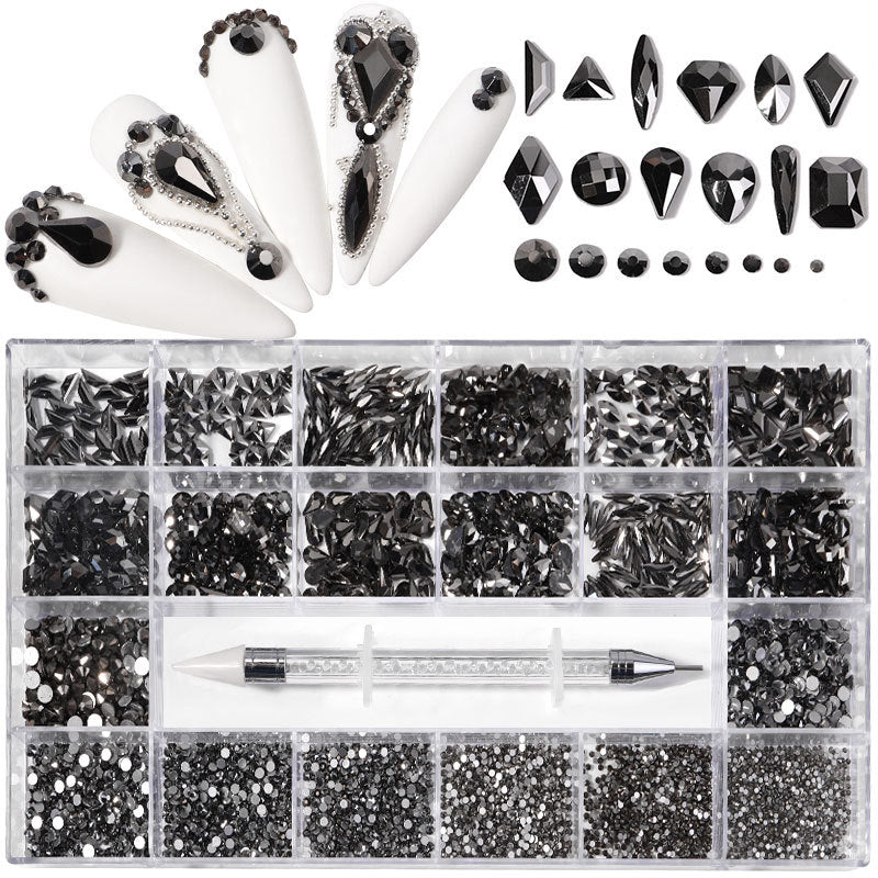 FDMC007 21-cell rhinestone box, nail drill flat-bottom glass special-shaped drill, DIY nail rhinestone nail jewelry set
