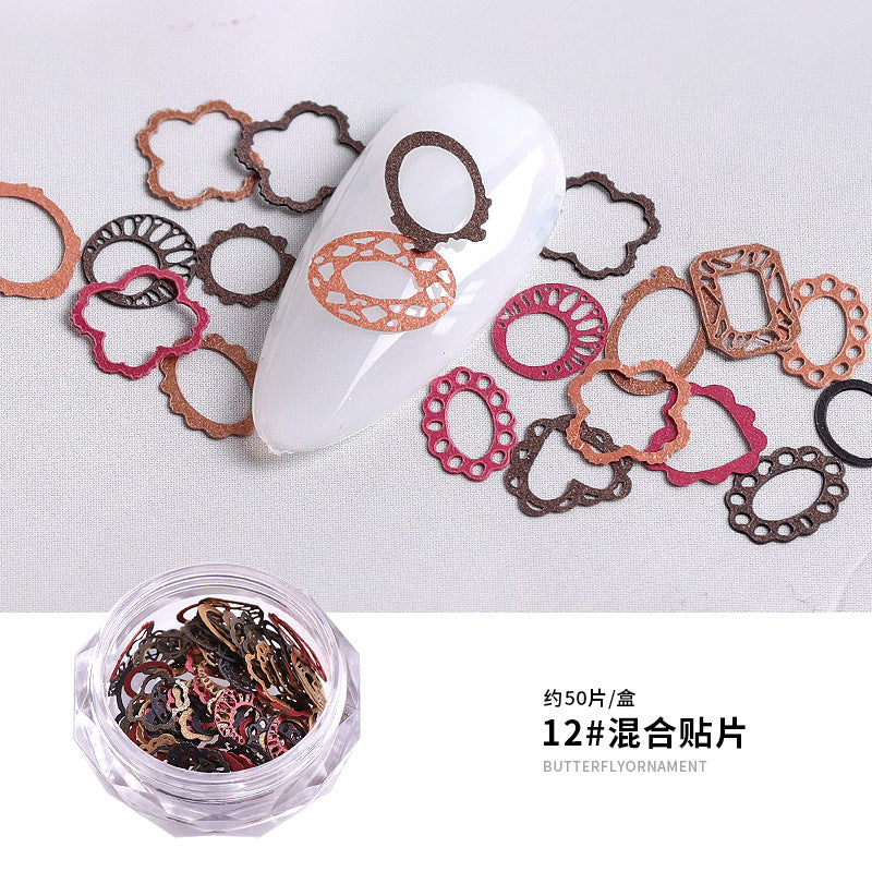 FDMC026 Nail Art New Color Flower Star Wood Pulp Sheet, 12 Flower Animal Alphabet Mixed Nail Jewelry Patches