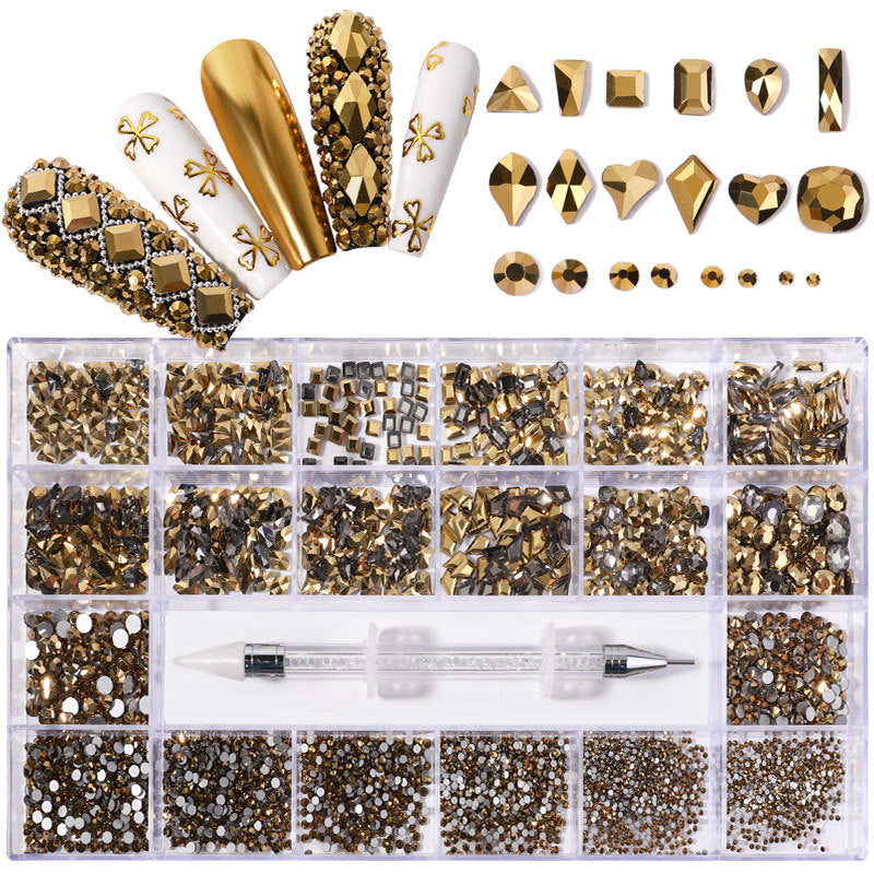 FDMC007 21-cell rhinestone box, nail drill flat-bottom glass special-shaped drill, DIY nail rhinestone nail jewelry set