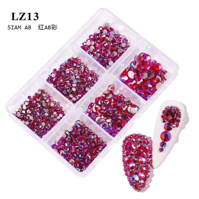 FDMA003 Manicure, flat bottom mixed color AB, porcelain white, champagne, 6 grid nail jewelry with diamonds