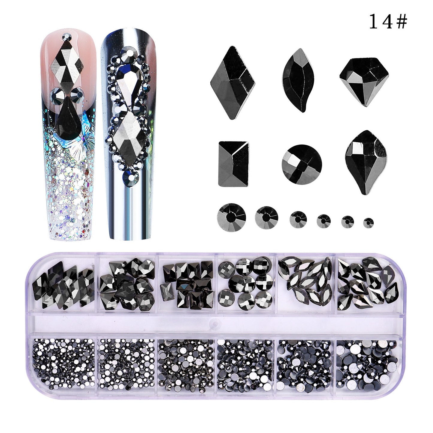 FDMC020 New 12 grid nail drill, shaped drill flat bottom rhinestone, AB nail jewelry drill nail decoration