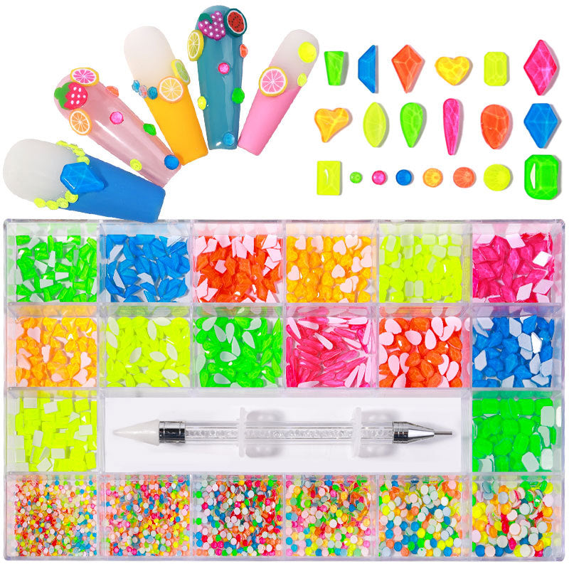 FDMC007 21-cell rhinestone box, nail drill flat-bottom glass special-shaped drill, DIY nail rhinestone nail jewelry set