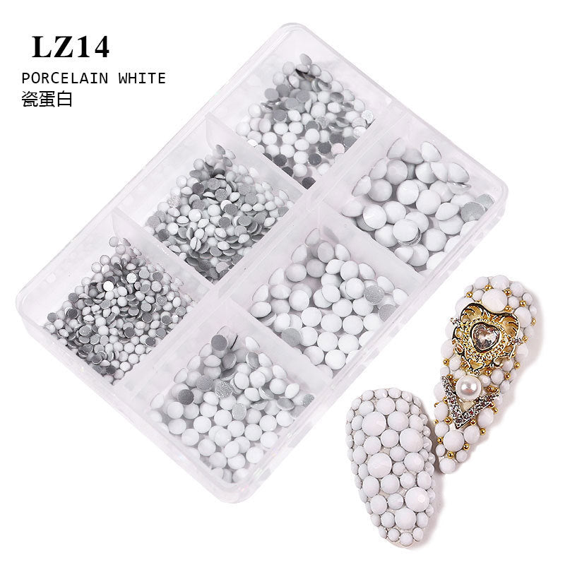 FDMA003 Manicure, flat bottom mixed color AB, porcelain white, champagne, 6 grid nail jewelry with diamonds