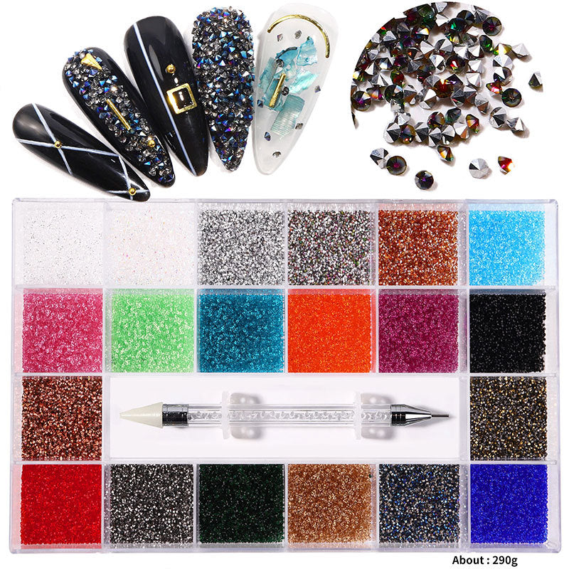 FDMC007 21-cell rhinestone box, nail drill flat-bottom glass special-shaped drill, DIY nail rhinestone nail jewelry set
