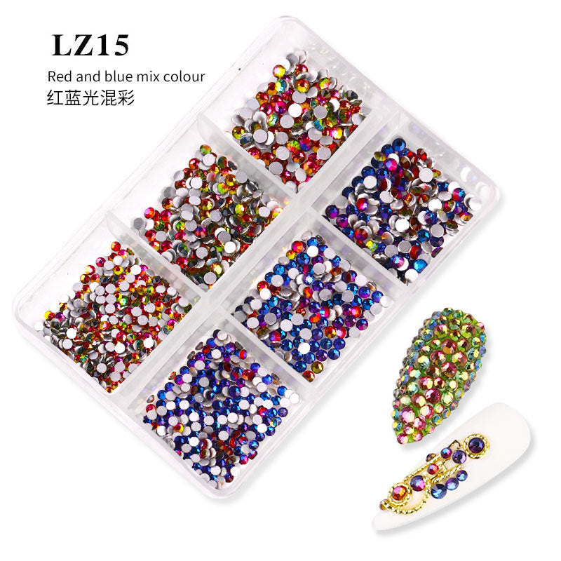 FDMA003 Manicure, flat bottom mixed color AB, porcelain white, champagne, 6 grid nail jewelry with diamonds