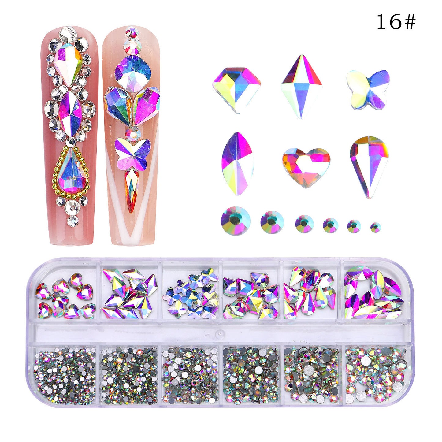FDMC020 New 12 grid nail drill, shaped drill flat bottom rhinestone, AB nail jewelry drill nail decoration