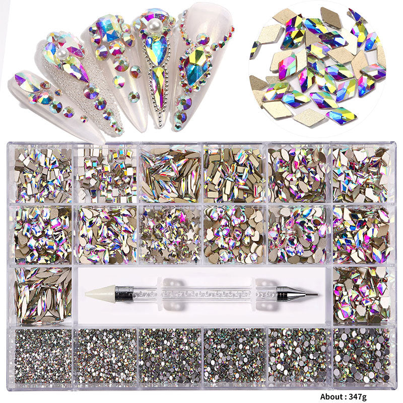 FDMC007 21-cell rhinestone box, nail drill flat-bottom glass special-shaped drill, DIY nail rhinestone nail jewelry set