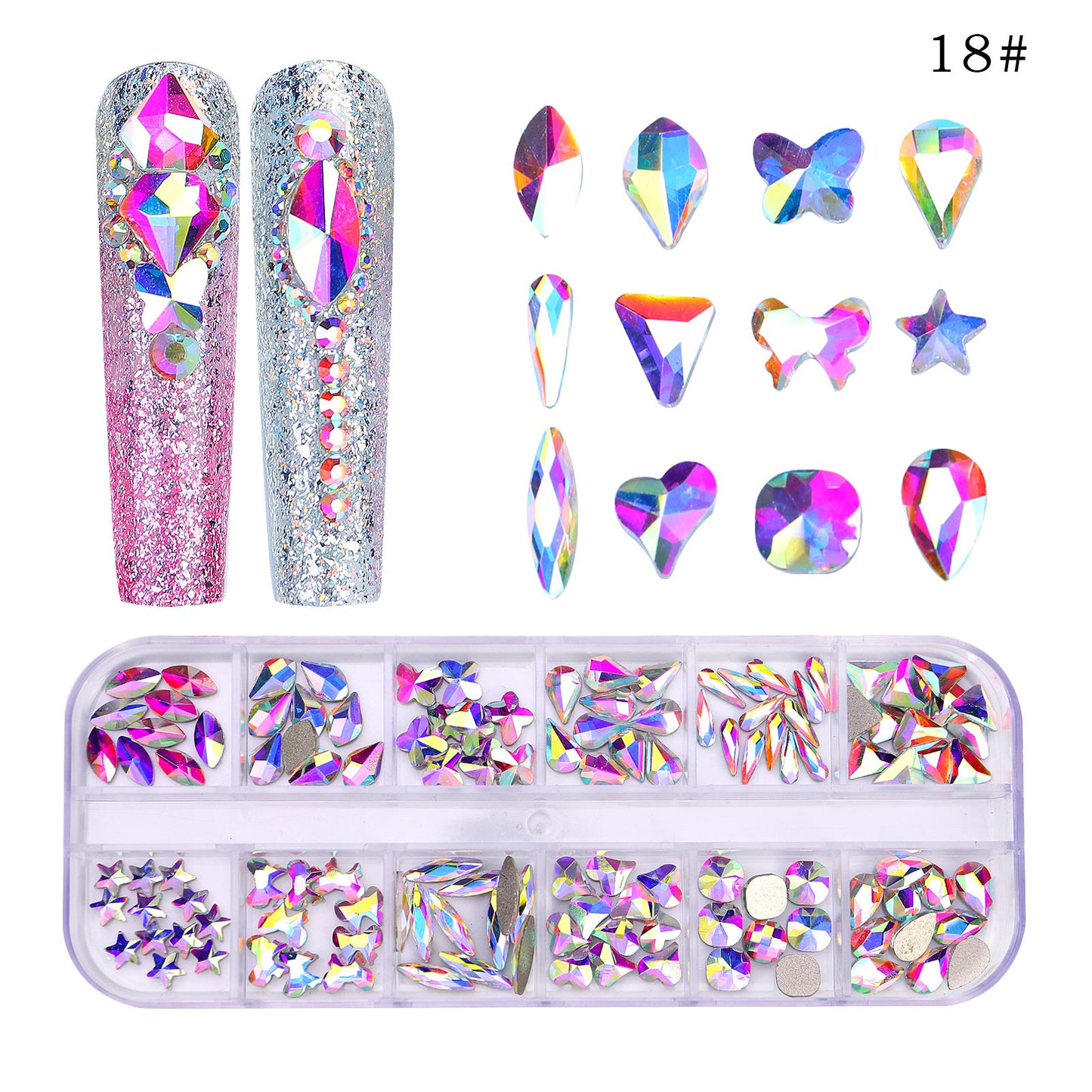 FDMC020 New 12 grid nail drill, shaped drill flat bottom rhinestone, AB nail jewelry drill nail decoration