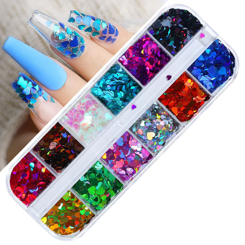 FDMD017 Hot Selling Nail Art Sequins, Heart Laser Symphony Butterfly Fluorescent Luminous Sequins, Boxed