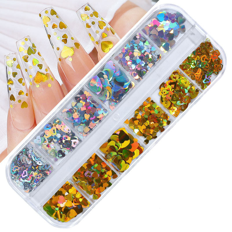FDMD017 Hot Selling Nail Art Sequins, Heart Laser Symphony Butterfly Fluorescent Luminous Sequins, Boxed