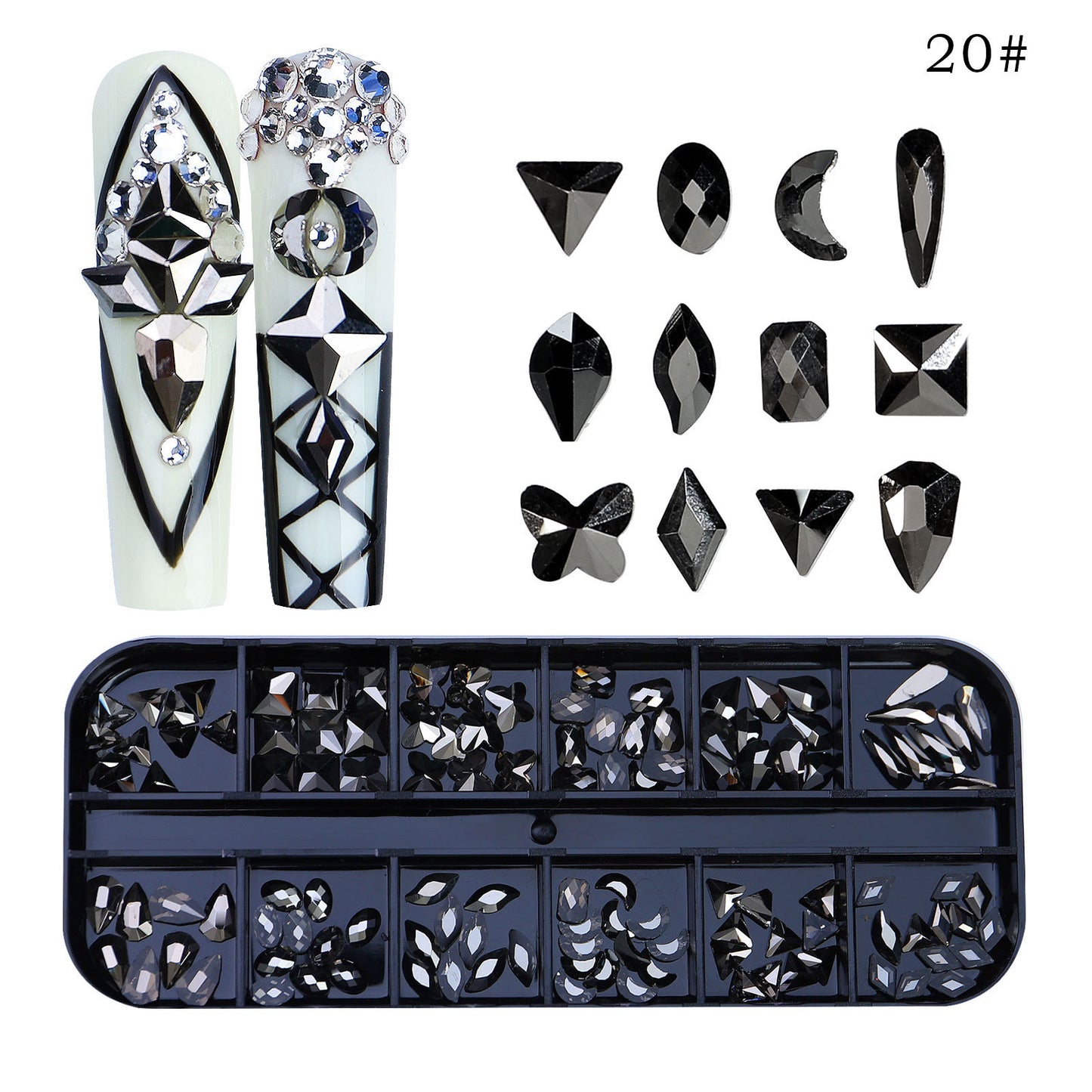 FDMC020 New 12 grid nail drill, shaped drill flat bottom rhinestone, AB nail jewelry drill nail decoration