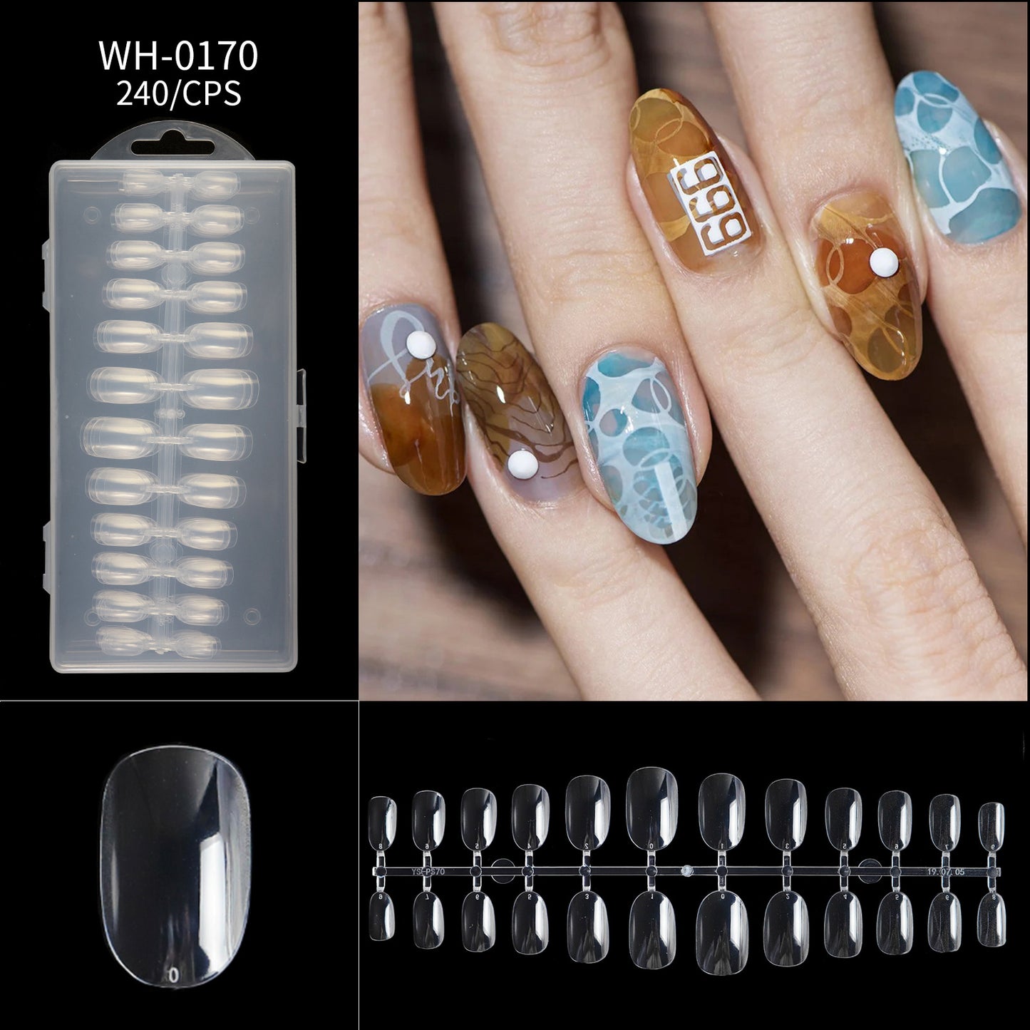 FTMA002 Thin Nails Free Grinding Trapezium Water Drops Almond Scrub Full Paste Half Paste Extend Nail Shop Available 240pcs