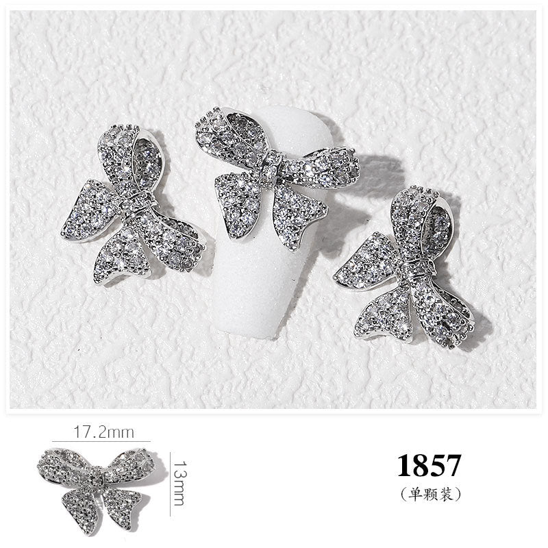 FDMD007 Popular Nail Art Diamond Bow Three-dimensional Metal Gold Luxury Super Flash Nail Jewelry Bow