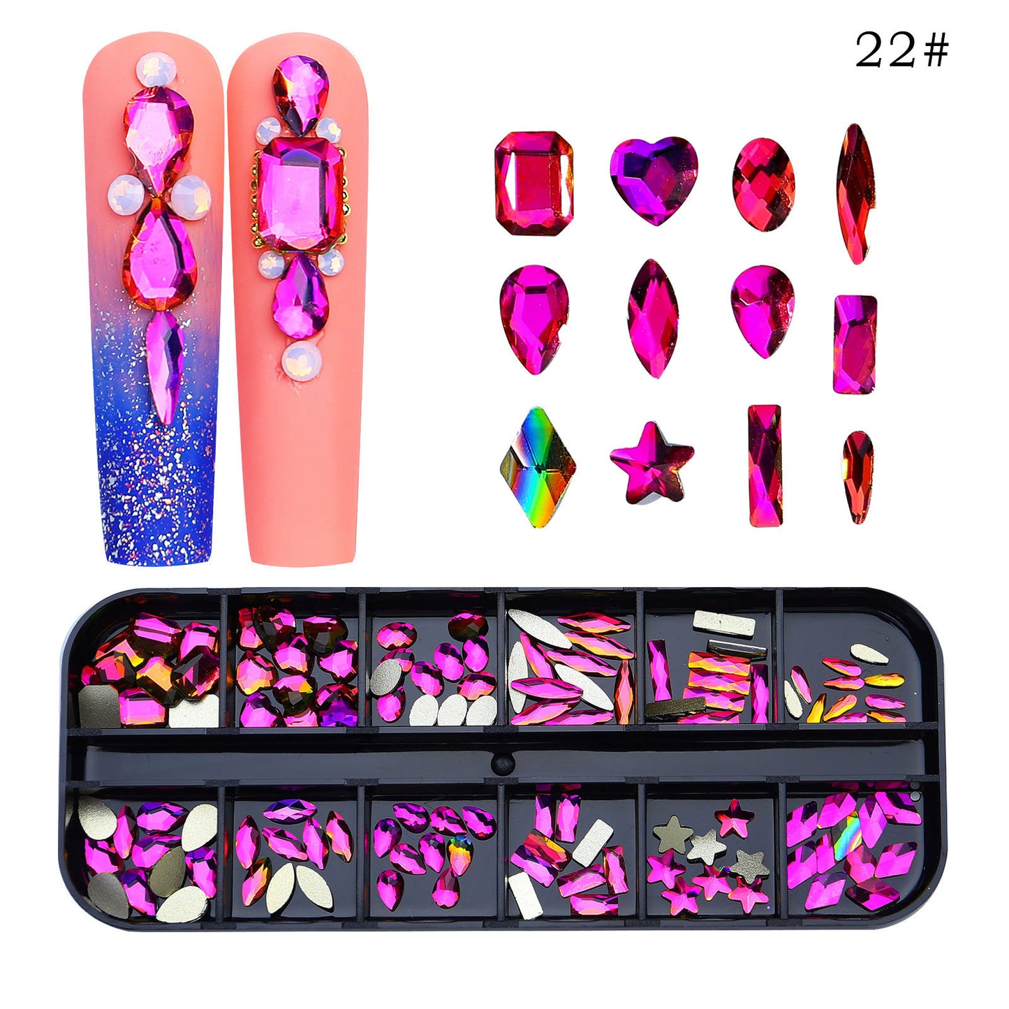 FDMC020 New 12 grid nail drill, shaped drill flat bottom rhinestone, AB nail jewelry drill nail decoration