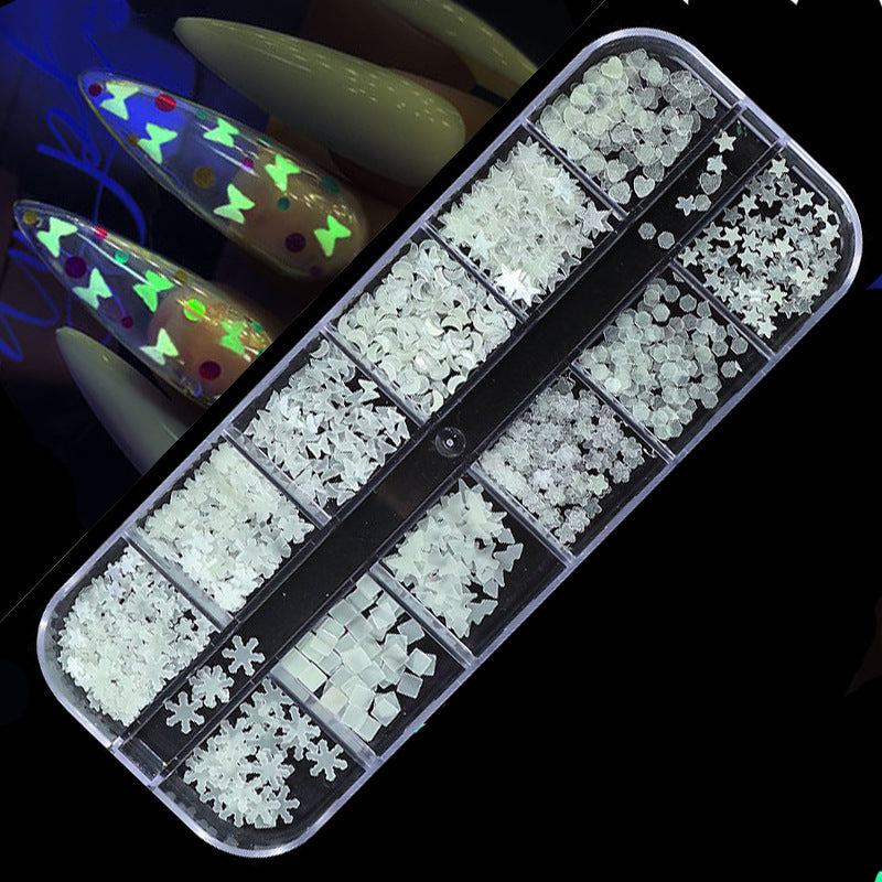 FDMD017 Hot Selling Nail Art Sequins, Heart Laser Symphony Butterfly Fluorescent Luminous Sequins, Boxed