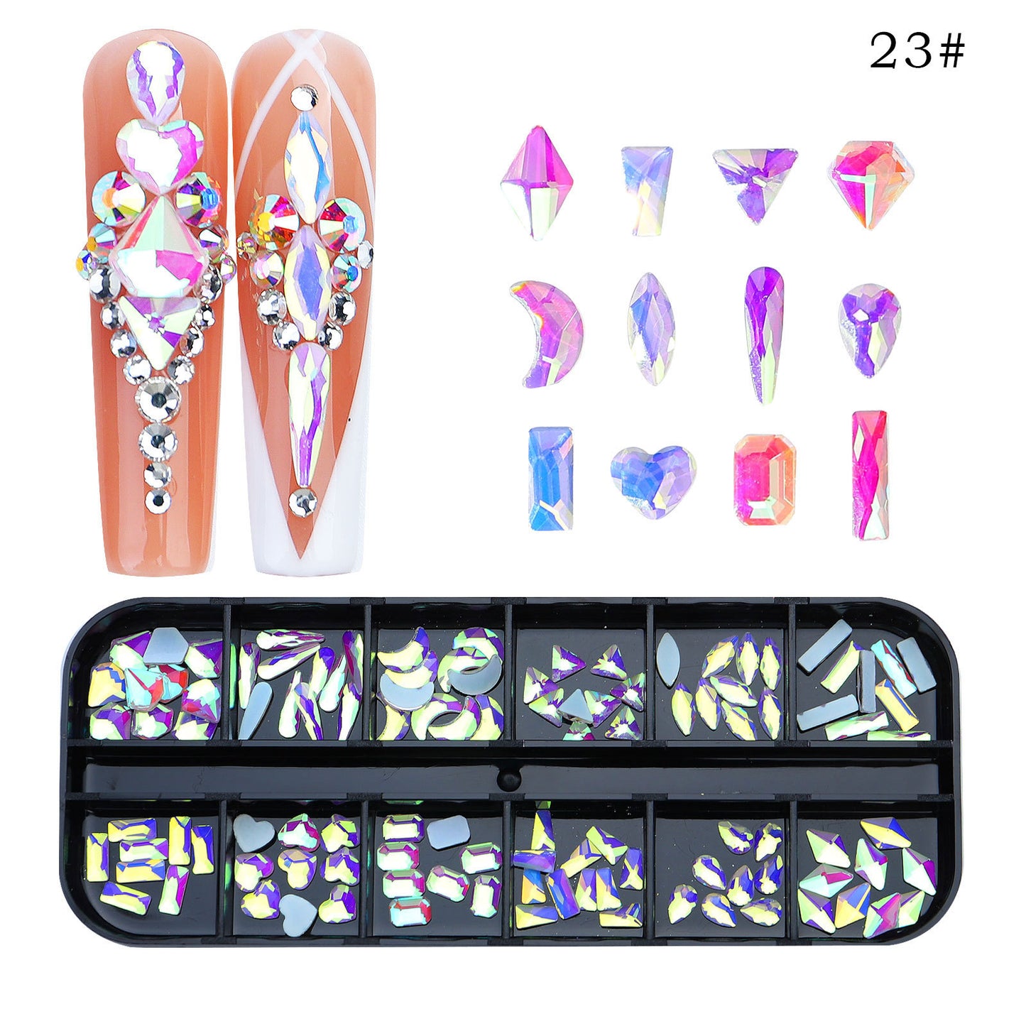 FDMC020 New 12 grid nail drill, shaped drill flat bottom rhinestone, AB nail jewelry drill nail decoration
