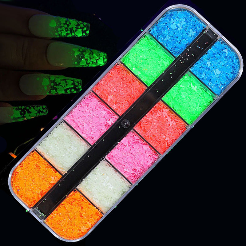 FDMD017 Hot Selling Nail Art Sequins, Heart Laser Symphony Butterfly Fluorescent Luminous Sequins, Boxed