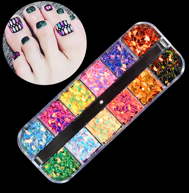 FDMD017 Hot Selling Nail Art Sequins, Heart Laser Symphony Butterfly Fluorescent Luminous Sequins, Boxed