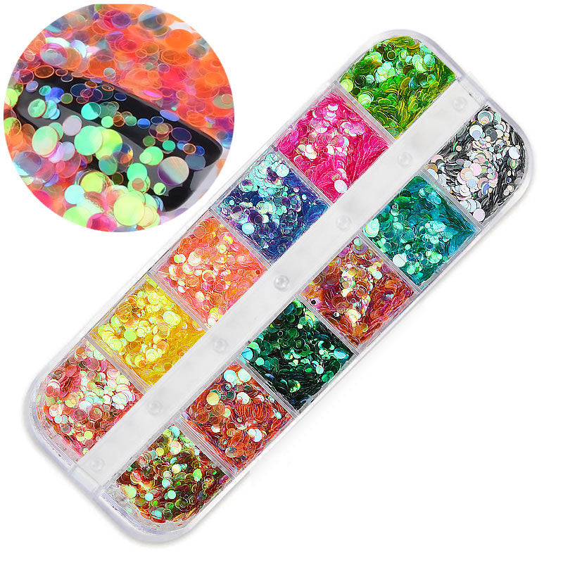 FDMD017 Hot Selling Nail Art Sequins, Heart Laser Symphony Butterfly Fluorescent Luminous Sequins, Boxed