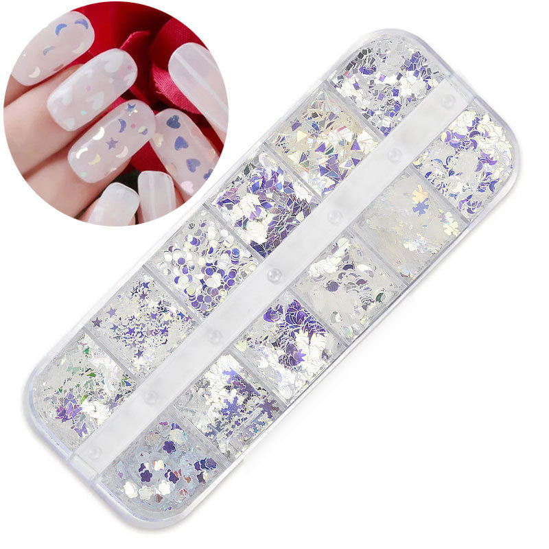 FDMD017 Hot Selling Nail Art Sequins, Heart Laser Symphony Butterfly Fluorescent Luminous Sequins, Boxed