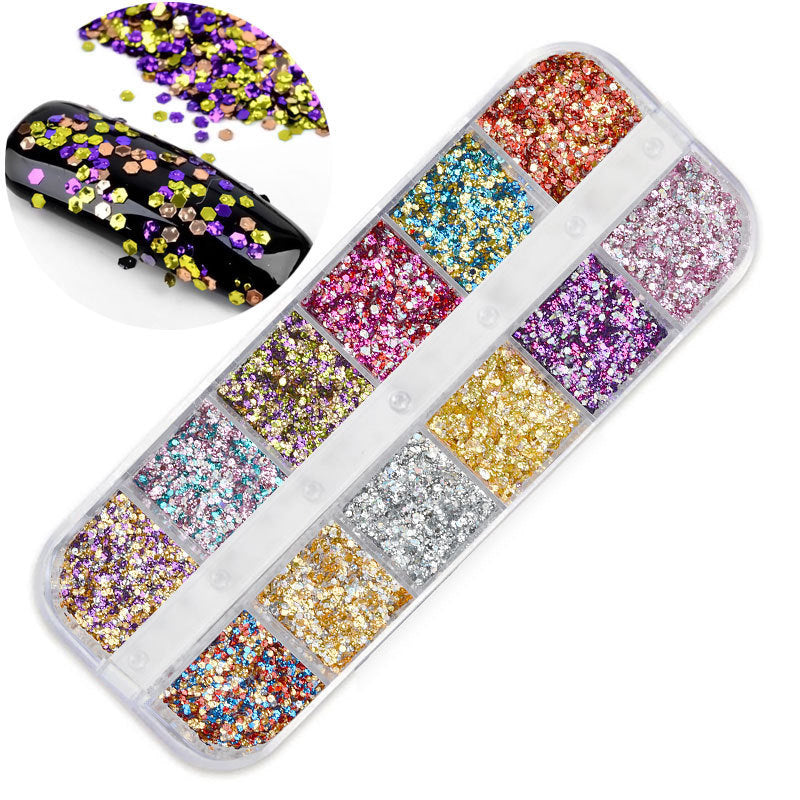 FDMD017 Hot Selling Nail Art Sequins, Heart Laser Symphony Butterfly Fluorescent Luminous Sequins, Boxed