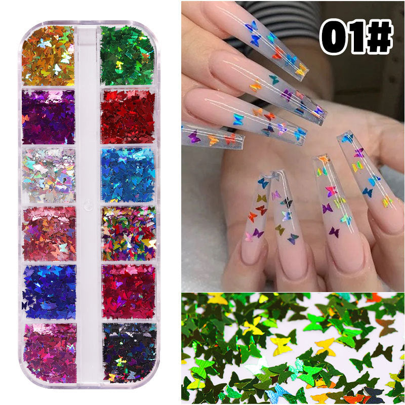 FDMC009 Hot Nail Sequins, Nail Gold and Silver Glitter, Heart Butterfly Patch Set