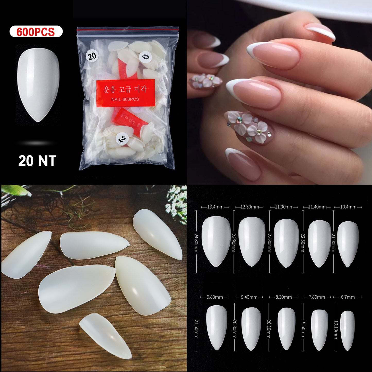 FTMC001 Manicure nails, French tip nails, full and half nails, ballet nails, fake nails