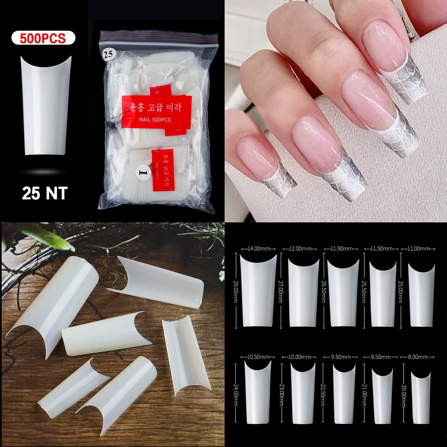 FTMC001 Manicure nails, French tip nails, full and half nails, ballet nails, fake nails