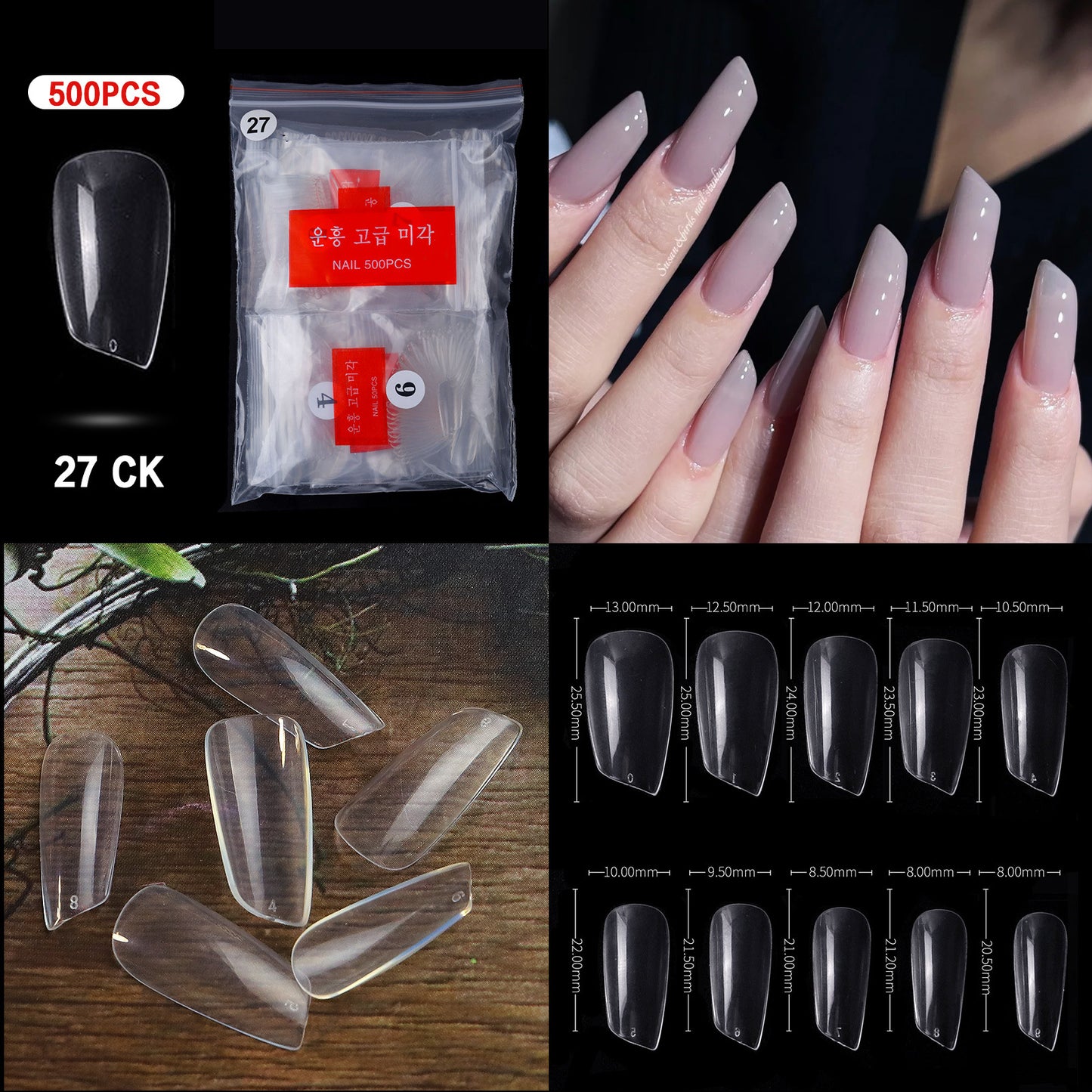 FTMC001 Manicure nails, French tip nails, full and half nails, ballet nails, fake nails